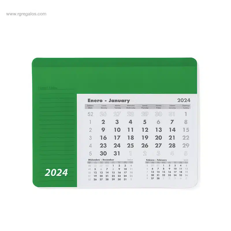 Alfombrilla calendario calendario 2024 verde para logo