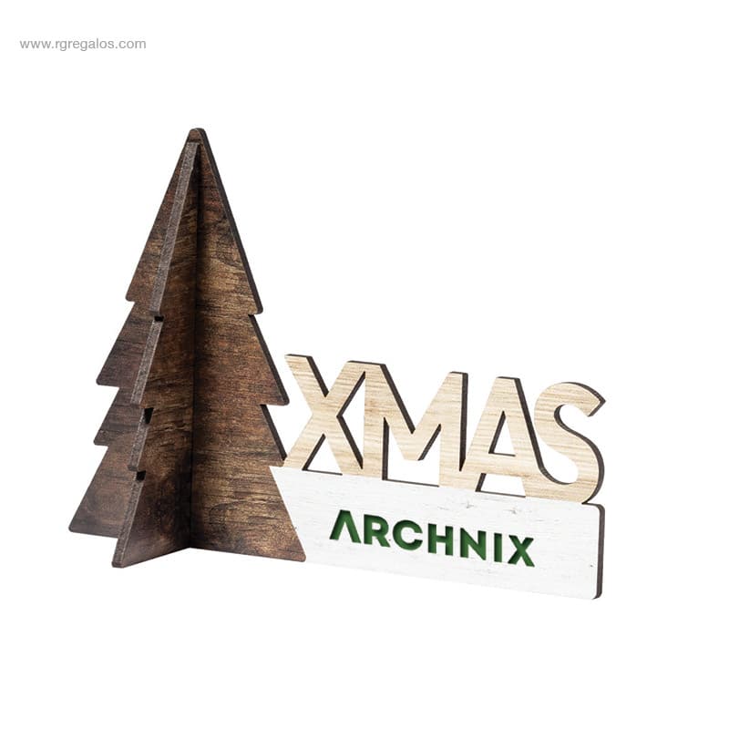 Árbol Navidad madera natural logo para regalos empresa navideños