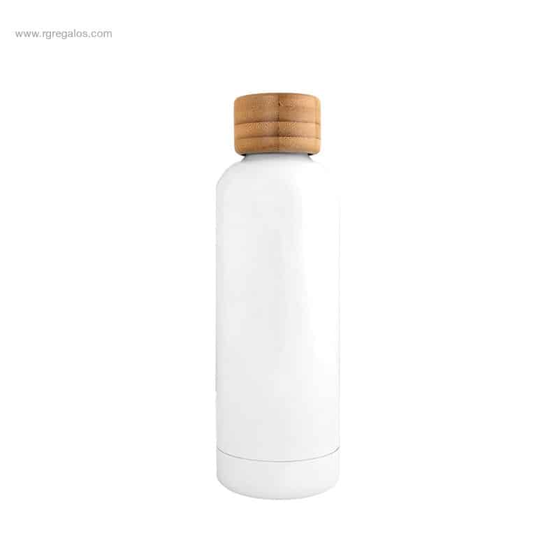 Botella acero inox tapón bambú blanca