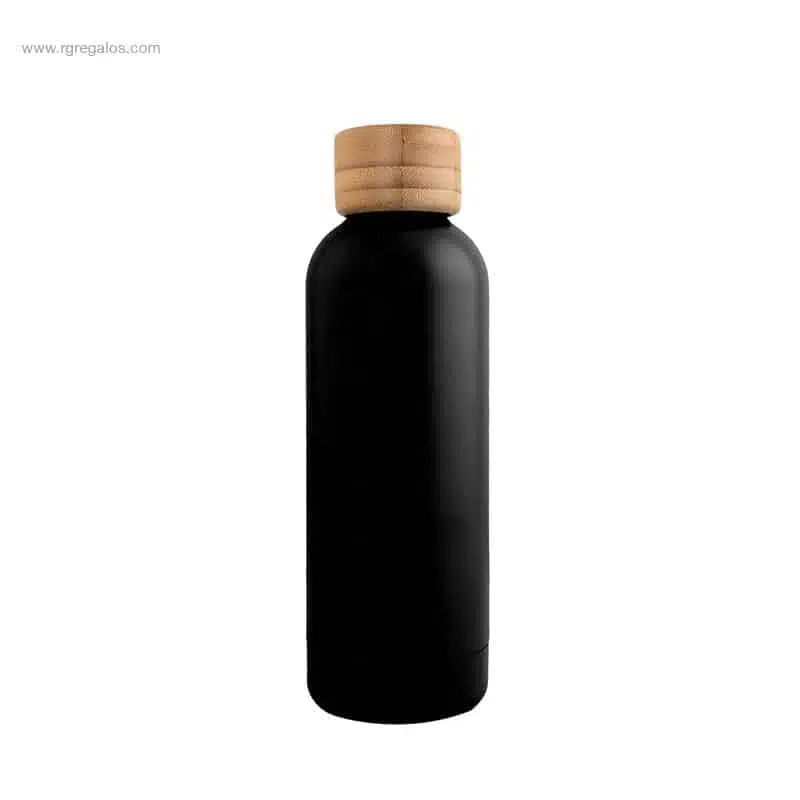 Botella acero inox tapón bambú negra