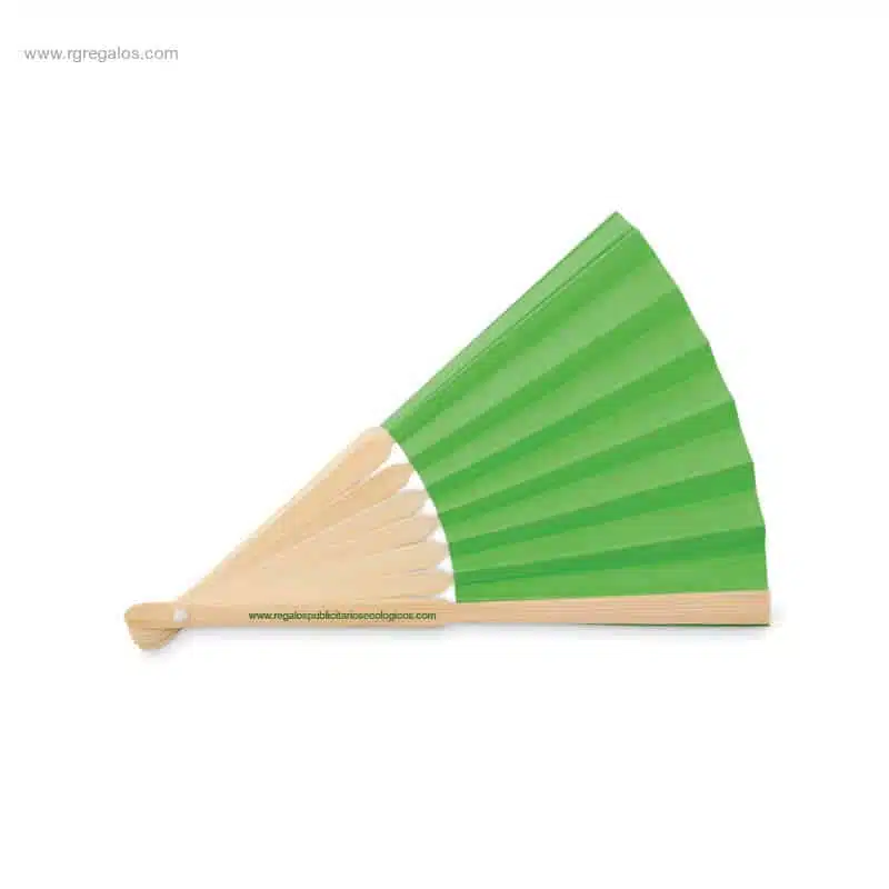 Abanico-bambu-y-tejido-papel-verde-con-logo