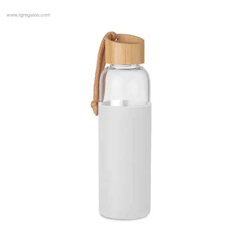 Botella con funda silicona y bambú blanca