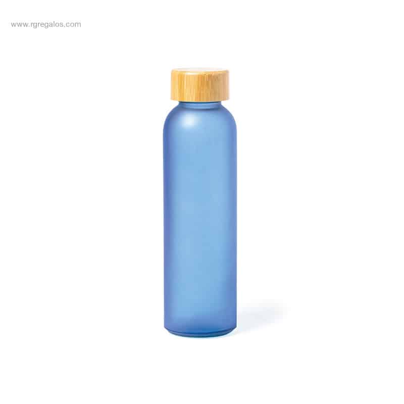 Botella cristal color tapón bambú azul