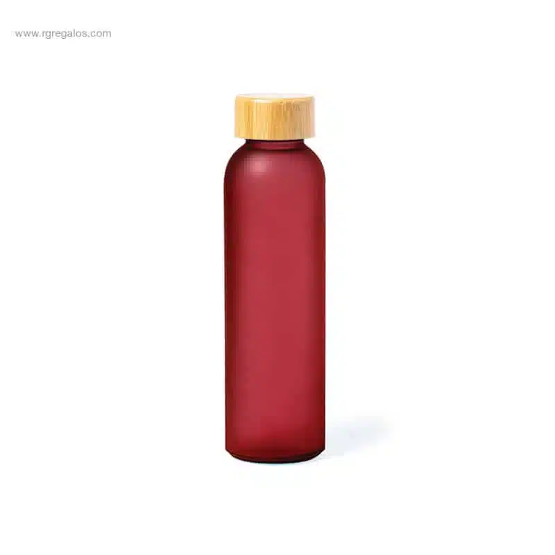 Botella cristal color tapón bambú roja