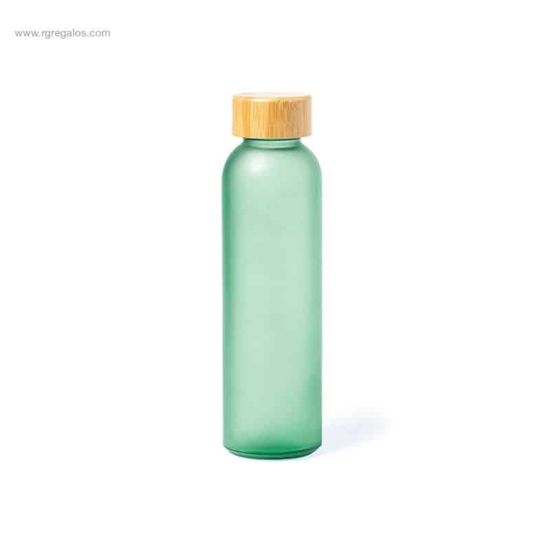Botella cristal color tapón bambú verde