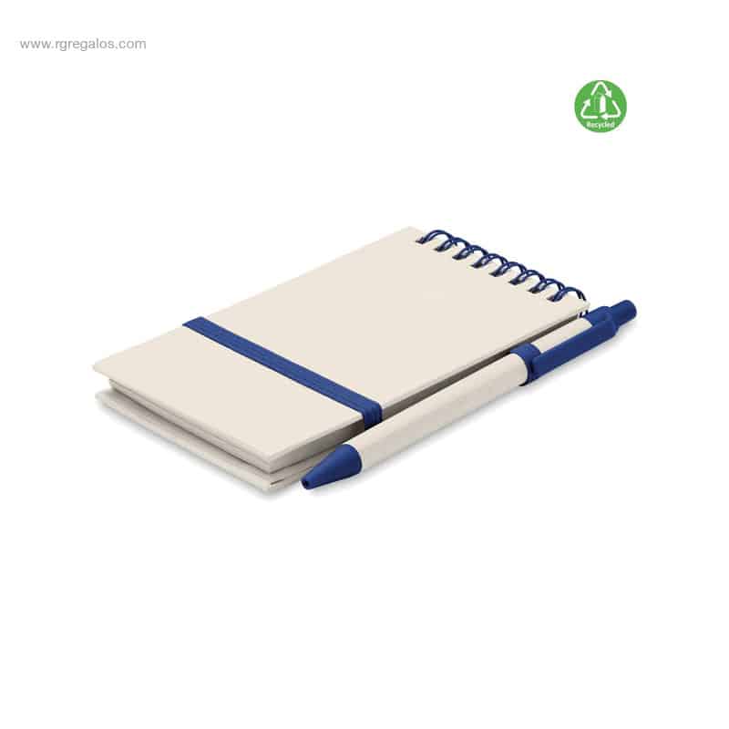 Libreta A6 cartón leche reciclado azul con bolígrafo