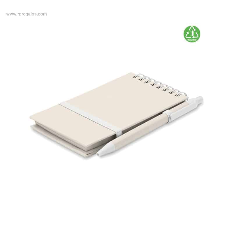 Libreta A6 cartón leche reciclado blanco con bolígrafo