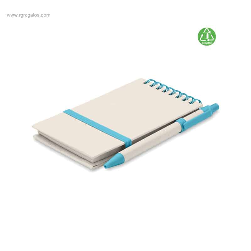 Libreta A6 cartón leche reciclado turquesa con bolígrafo