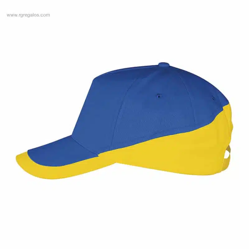 Gorra para logo personalizada azul royal amarillo lateral