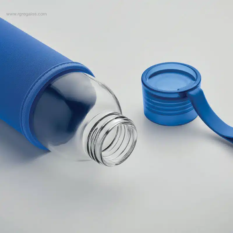 Botella vidrio reciclado con funda azul 500ml