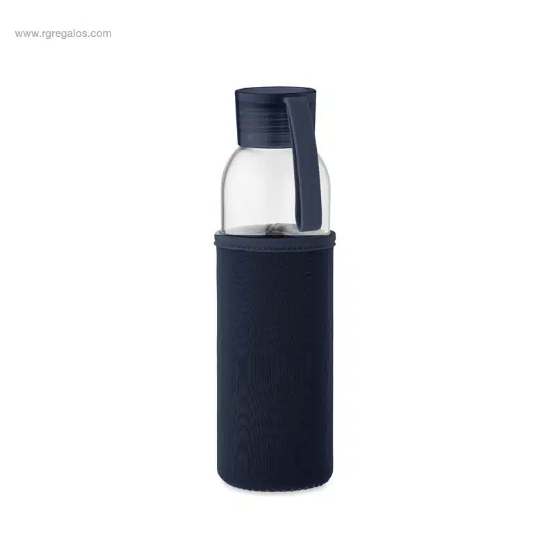 Botella-vidrio-reciclado-con-funda-azul-oscuro-para-personalizar