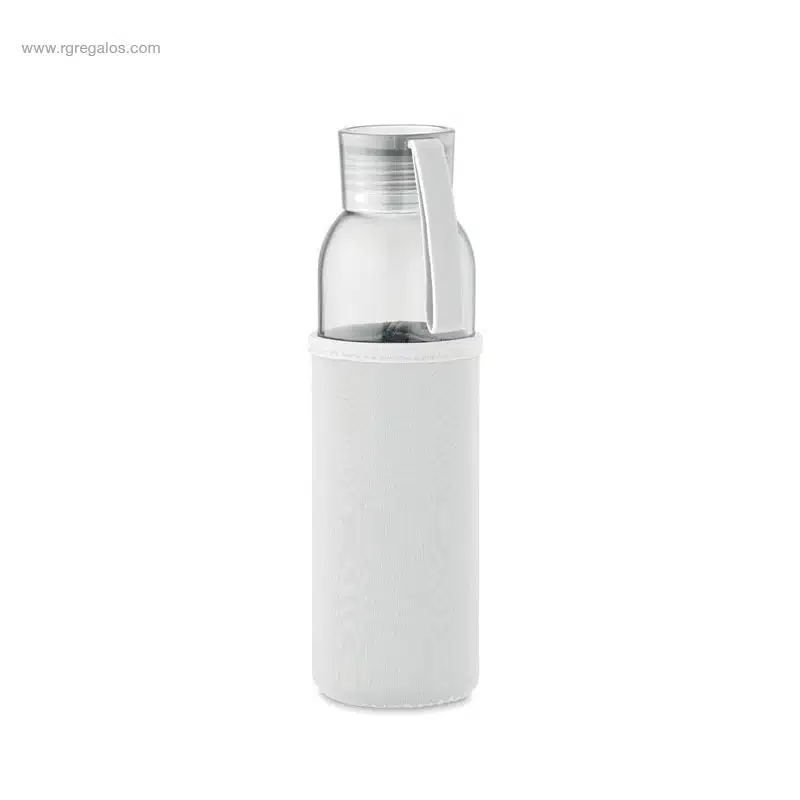 Botella vidrio reciclado con funda blanca para personalizar