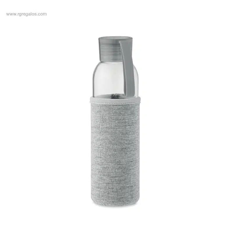 Botella vidrio reciclado con funda gris para personalizar