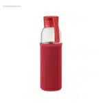 Botella vidrio reciclado con funda roja para personalizar