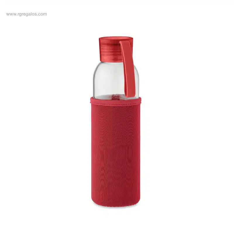 Botella vidrio reciclado con funda roja para personalizar