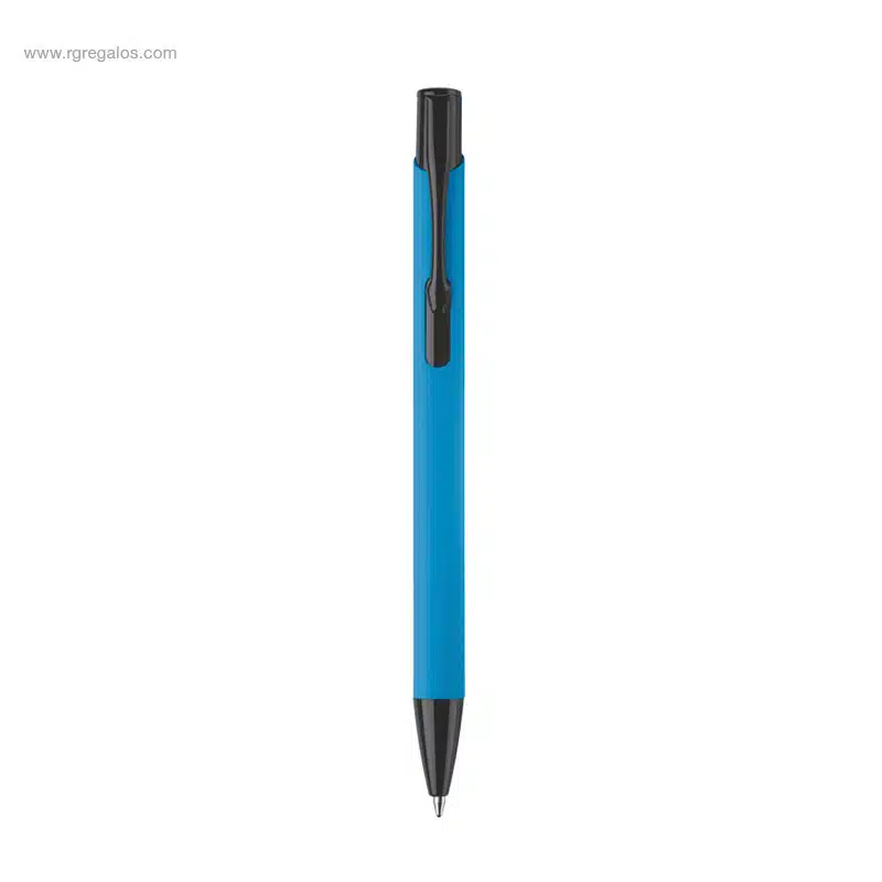 Bolígrafo metal acabado caucho azul