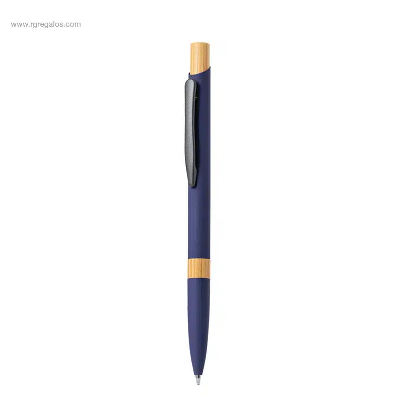 Bolígrafo aluminio detalles bambú azul