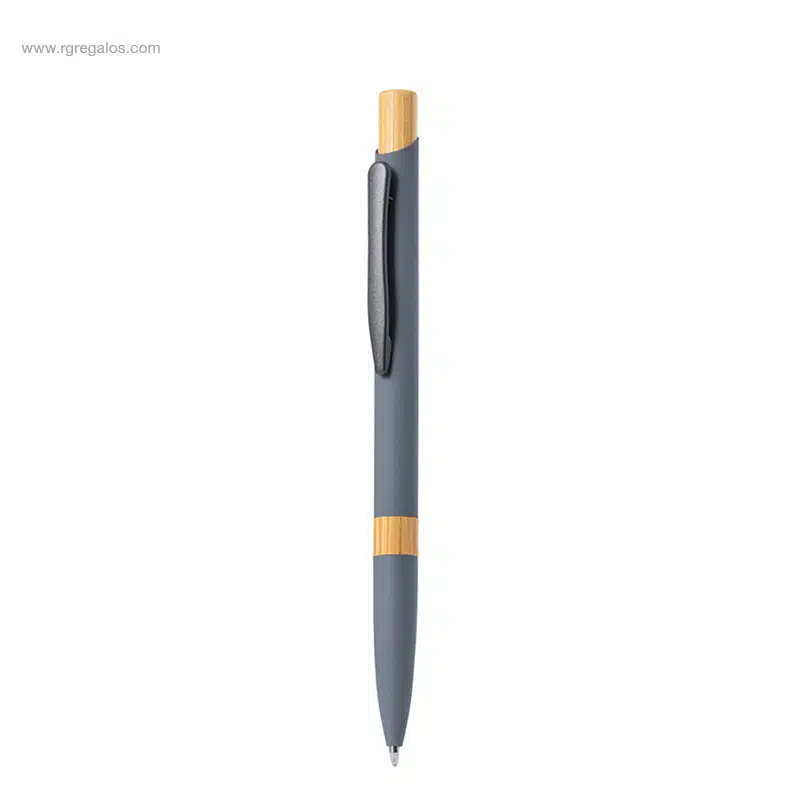 Bolígrafo aluminio detalles bambú gris