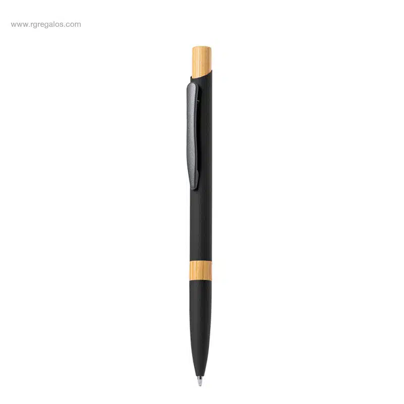 Bolígrafo aluminio detalles bambú negro