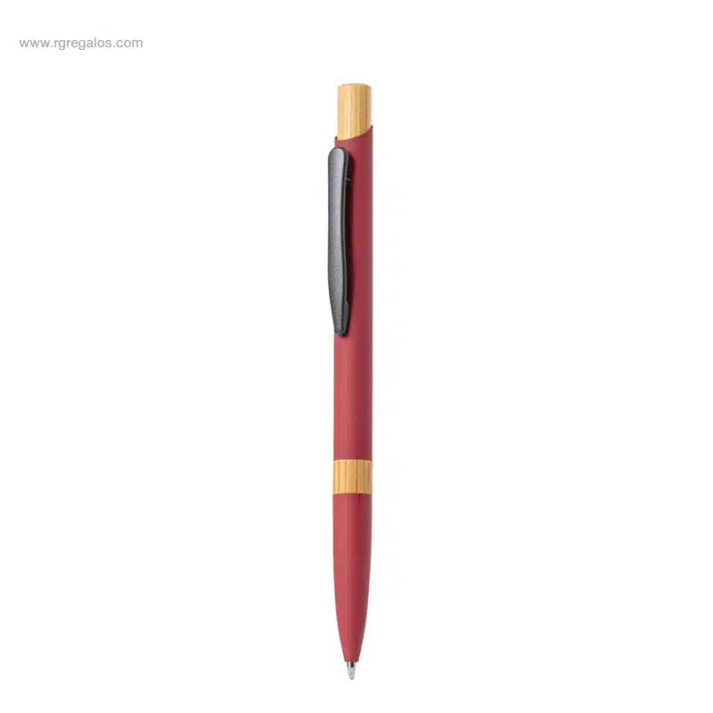 Bolígrafo aluminio detalles bambú rojo