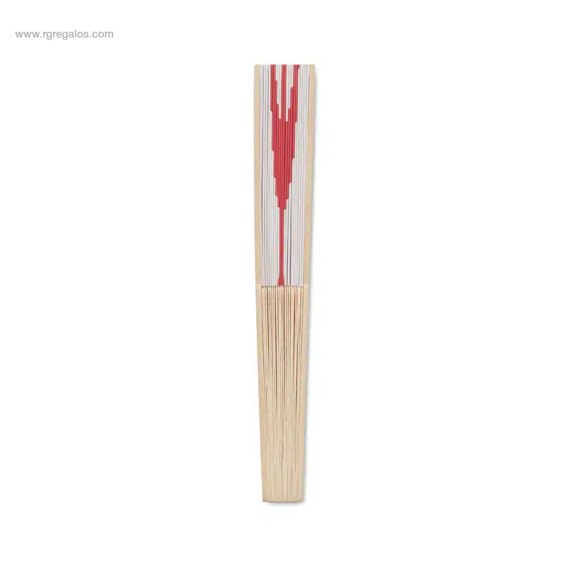 Abanico bambú diseño bandera blanco rojo