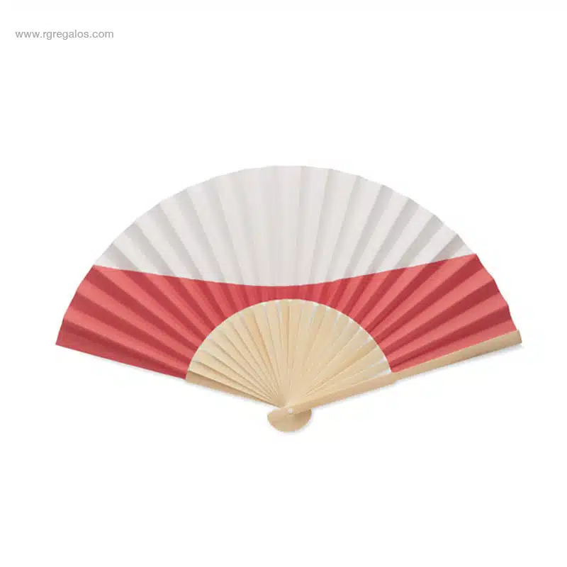 Abanico bambú diseño blanco y rojo