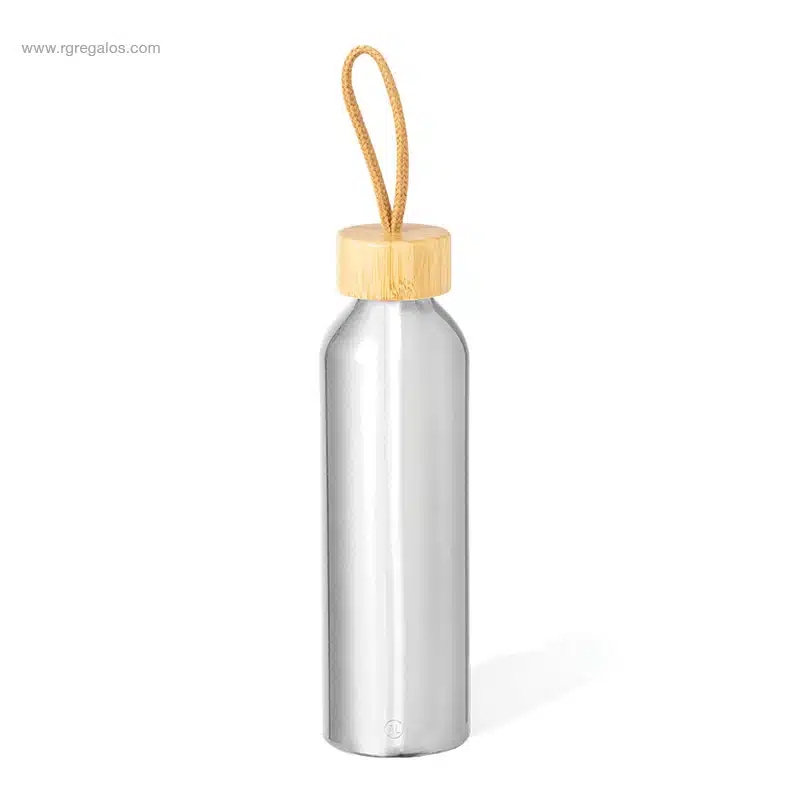 Botella aluminio reciclado y bambú para logo