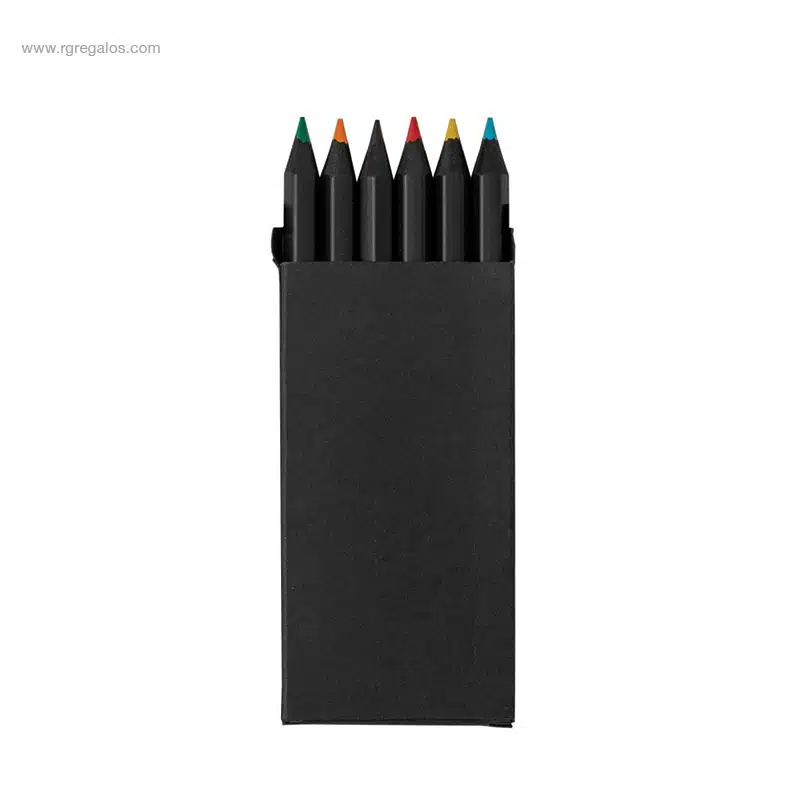 Caja 6 lápices madera negra para logo