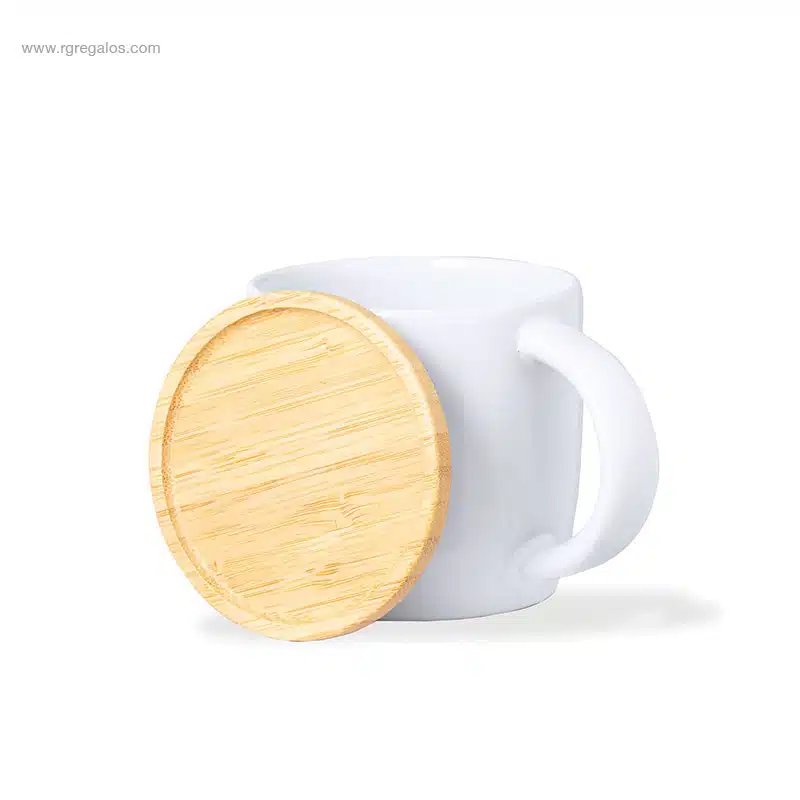 Taza cerámica con tapa bambú para logo